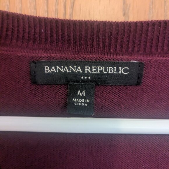 Banana Republic Button Down Knit Cardigan Burgundy Stitched Sleeve Detailing-M - Picture 3 of 4